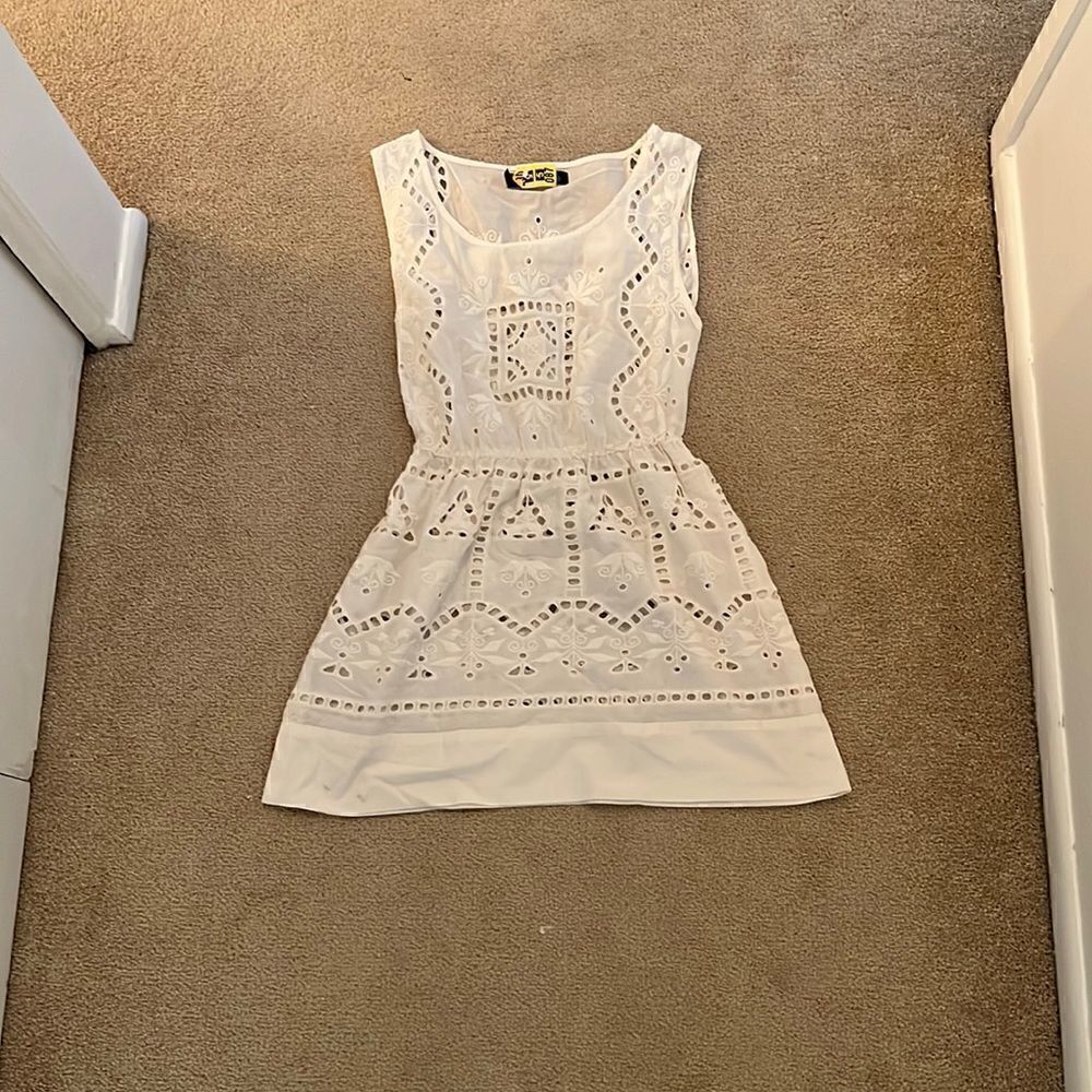 White Eyelet Mini Dress XS NEW